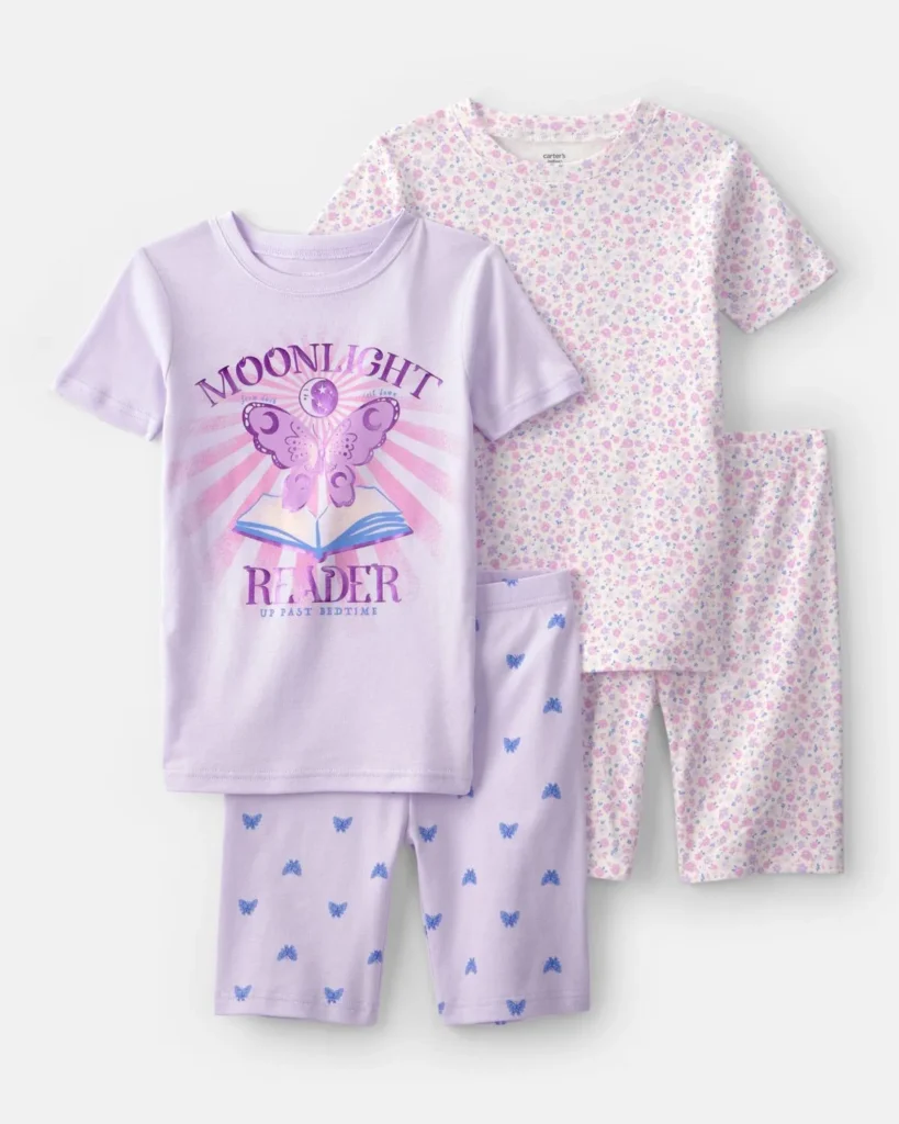Pijama De 4 Piezas 100% Algodón De Ajuste Ceñido Floral Carter's 14A