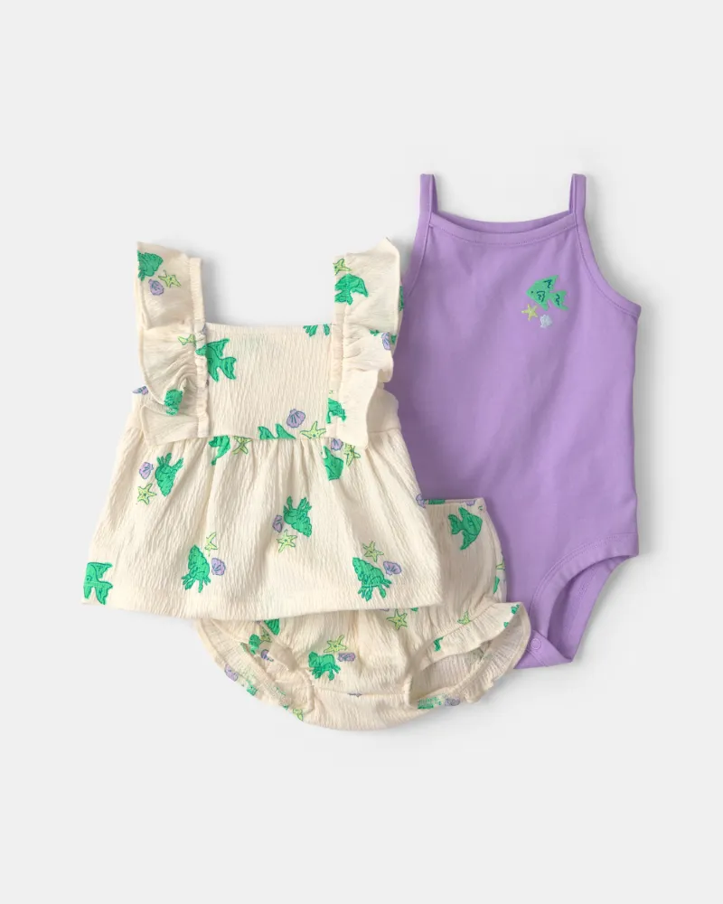 Conjunto De 3 Piezas De Playera Y Short De Peces Carter's 24M